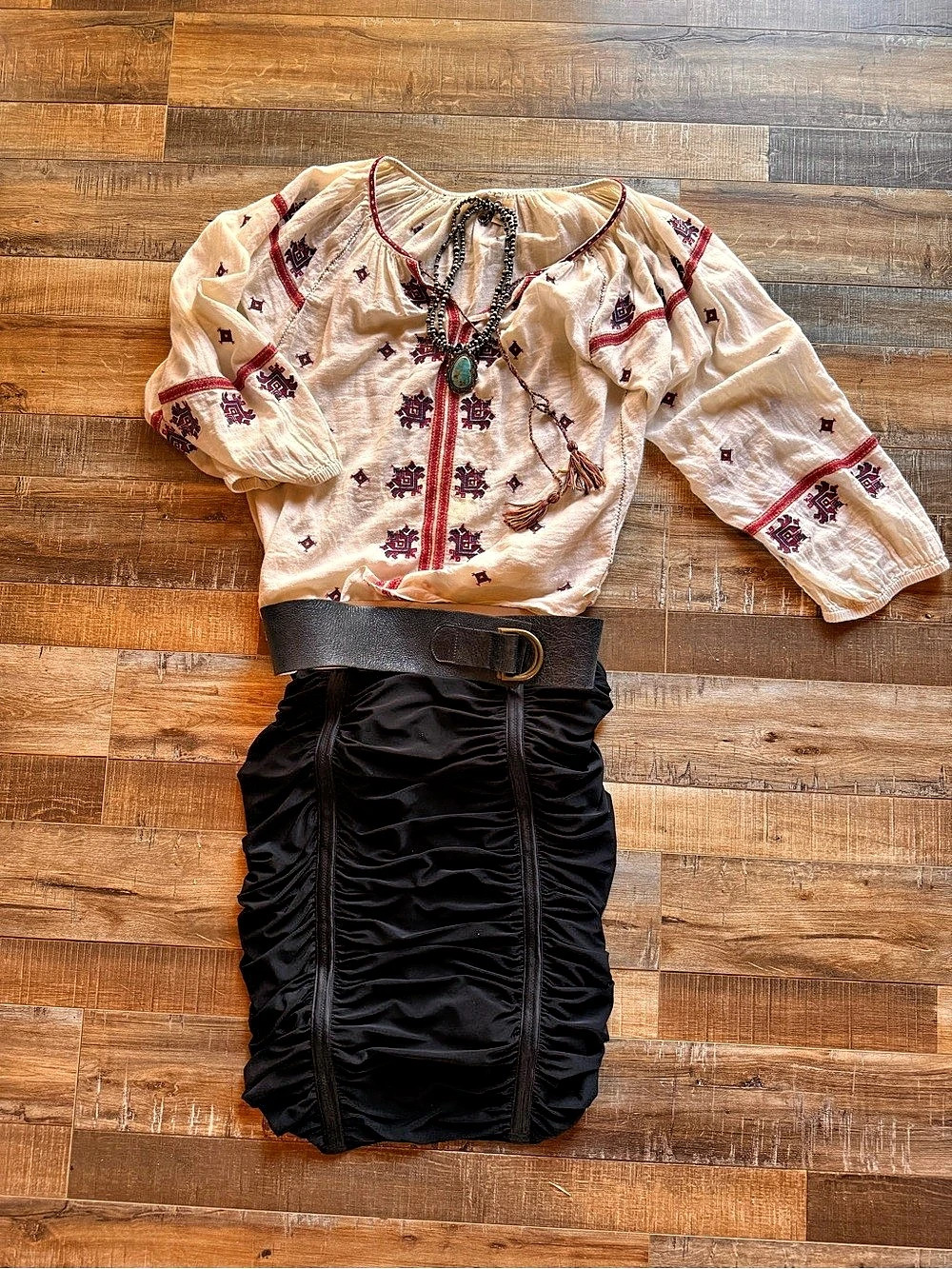 Free People Embroidered Mini Dress in Black & Pink Size Medium